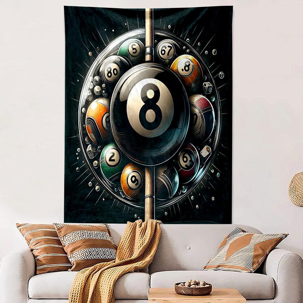 Billiard Pool Balls Black 8 Ball Cue Stick Dark Green Wall Tapestry Snooker Decor for Game Room Man Cave Gift