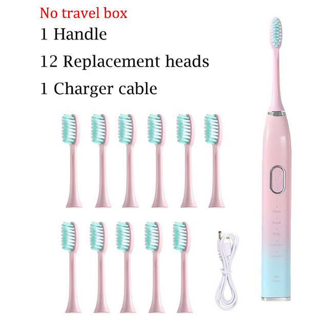 Звуковая перезаряжаемая металлическая зубная щетка для взрослых IPX7, водонепроницаемая, отбеливающая зубы, чистая чувствительная ультразвуковая электрическая зубная щетка