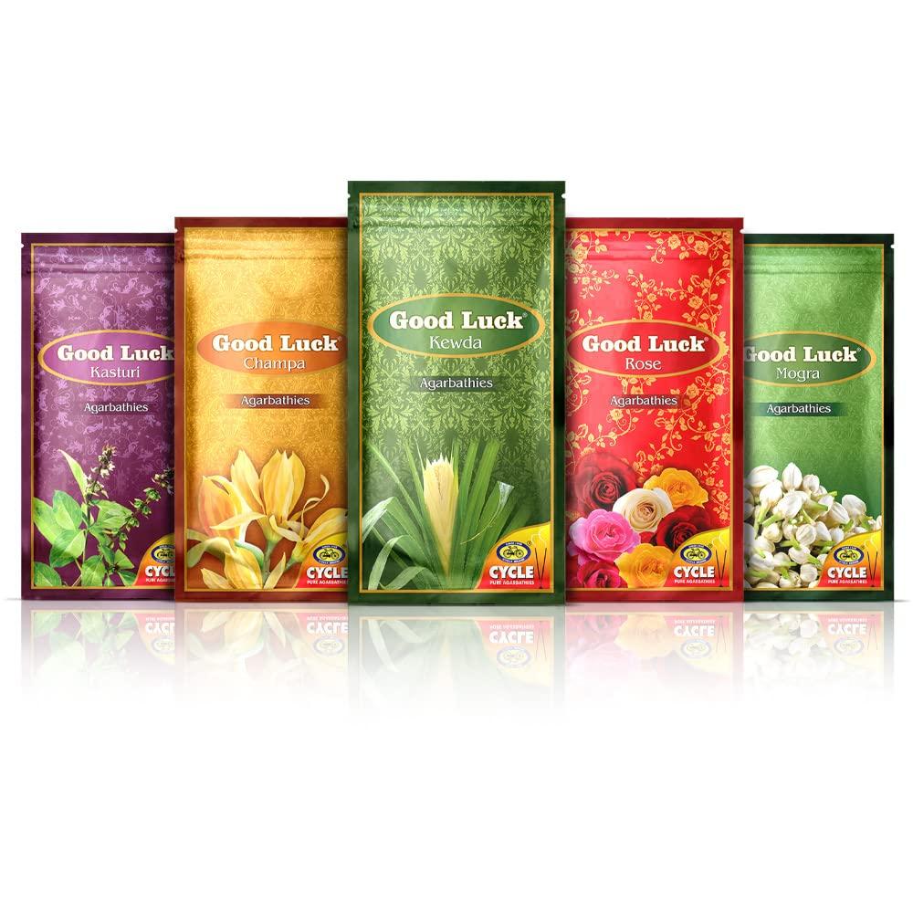 Комбо-набор Cycle Pure Agarbatti 5 шт. Кевура, Кастури, Чампа, Роза, Могра Цветочные Натуральные Благовония для Пуджи, Медитации и Позитивной Энергии