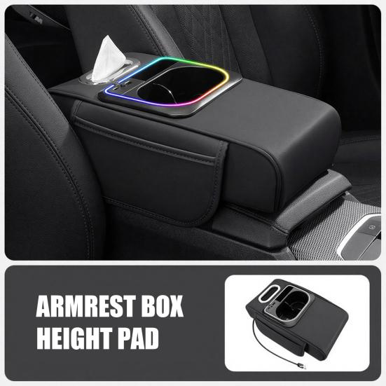 5-в-1 Органайзер на подлокотник автомобиля с держателем для стаканчика с салфетками, USB-портом для зарядки, подсветкой салона, усиливающая накладка для хранения в салоне для большинства автомобилей, портативный для автомобиля