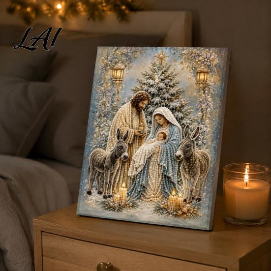 Holiday Gift Ideas for Family Nativity Faux Pearl Art Kit Holy Painting DIY Catholic Prayer Corner Decorations 3D Religious Craft Set Adults