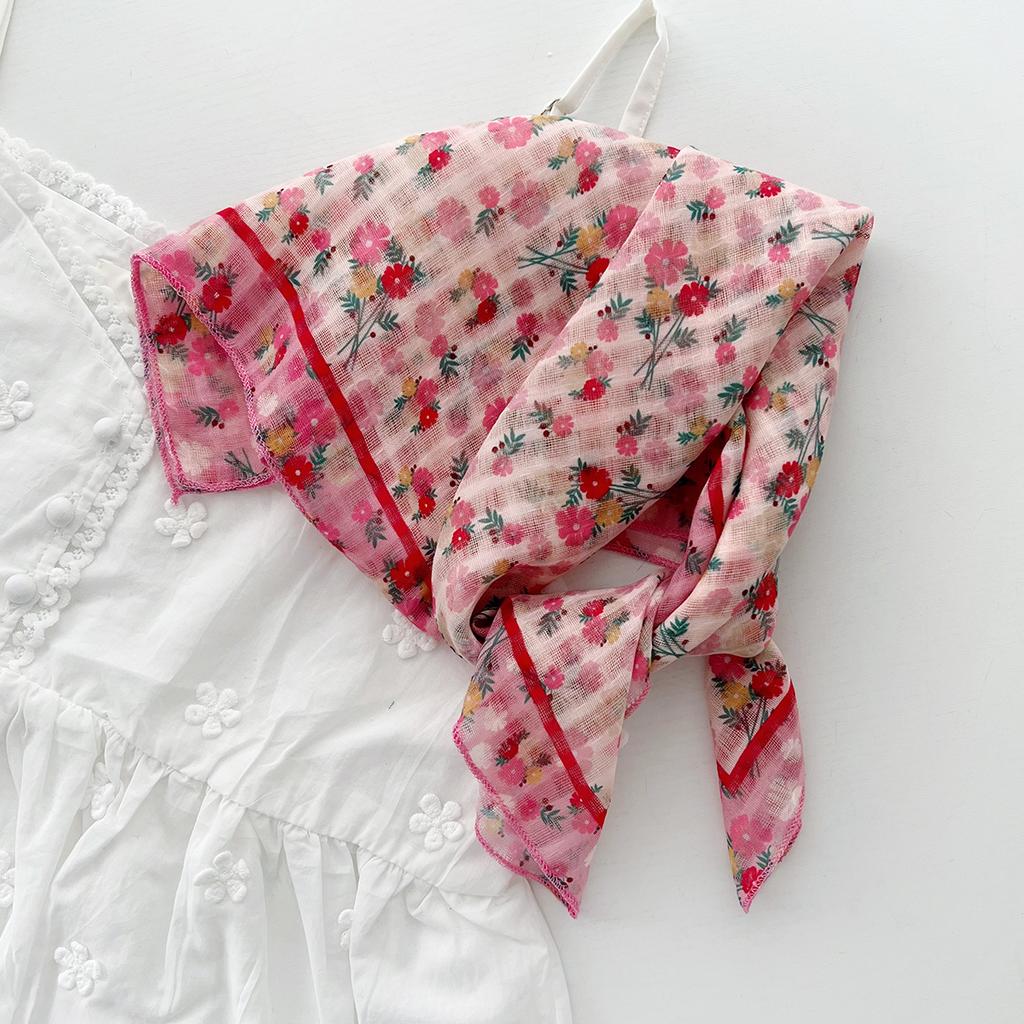 Retro Countryside Small Square Scarf French Artistic Cotton And Linen Scarf Women'S Spring And Autumn Summer Sun Shading And Sun Protection Headscarf