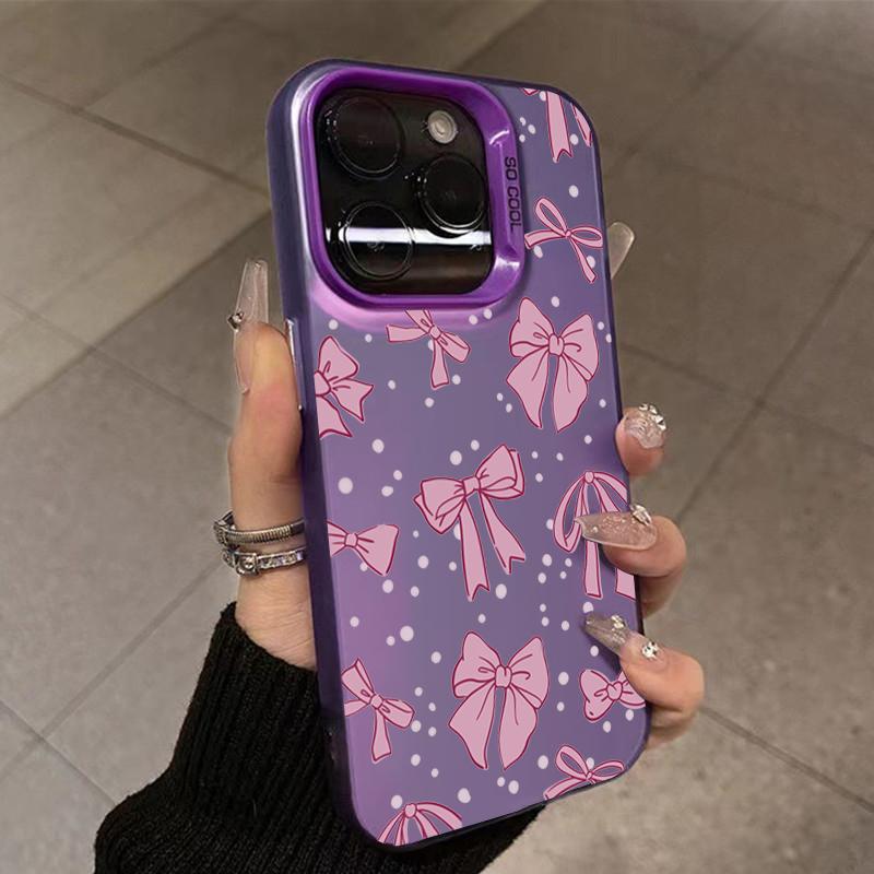 Ins Корейский Простой Розовый Чехол с Бантиком для iPhone 15 Pro Max 14 13 12 11 XS X XR 7 8 Plus 15 Роскошная Лазерная Крышка для Защиты Объектива