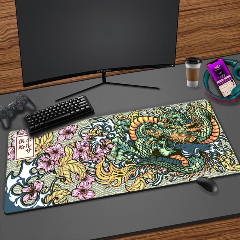 Большой игровой коврик для мыши с японским драконом, XXL клавиатура, геймерский коврик для мыши на столе, скоростной настольный коврик, коврик для мыши в стиле аниме