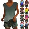 Women Fashion Casual Tops Printed Sleeveless Shirts V Neck Pullover T Shirts