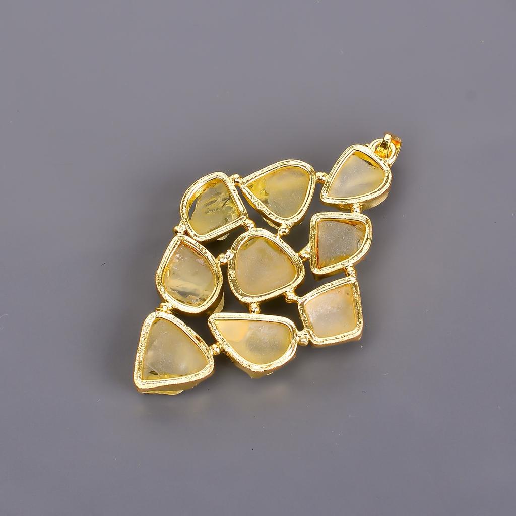 Цитрин Драгоценный камень Золотая отделка Юбилей Гальванопластический Подвеска на день рождения Ювелирное изделие V-118