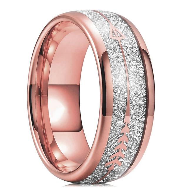 Fashion 8mm Rose Gold Color Tungsten Wedding Arrow Ring For Men Vintage Meteorite Pattern Engagement Steel Ring Men Wedding Band
