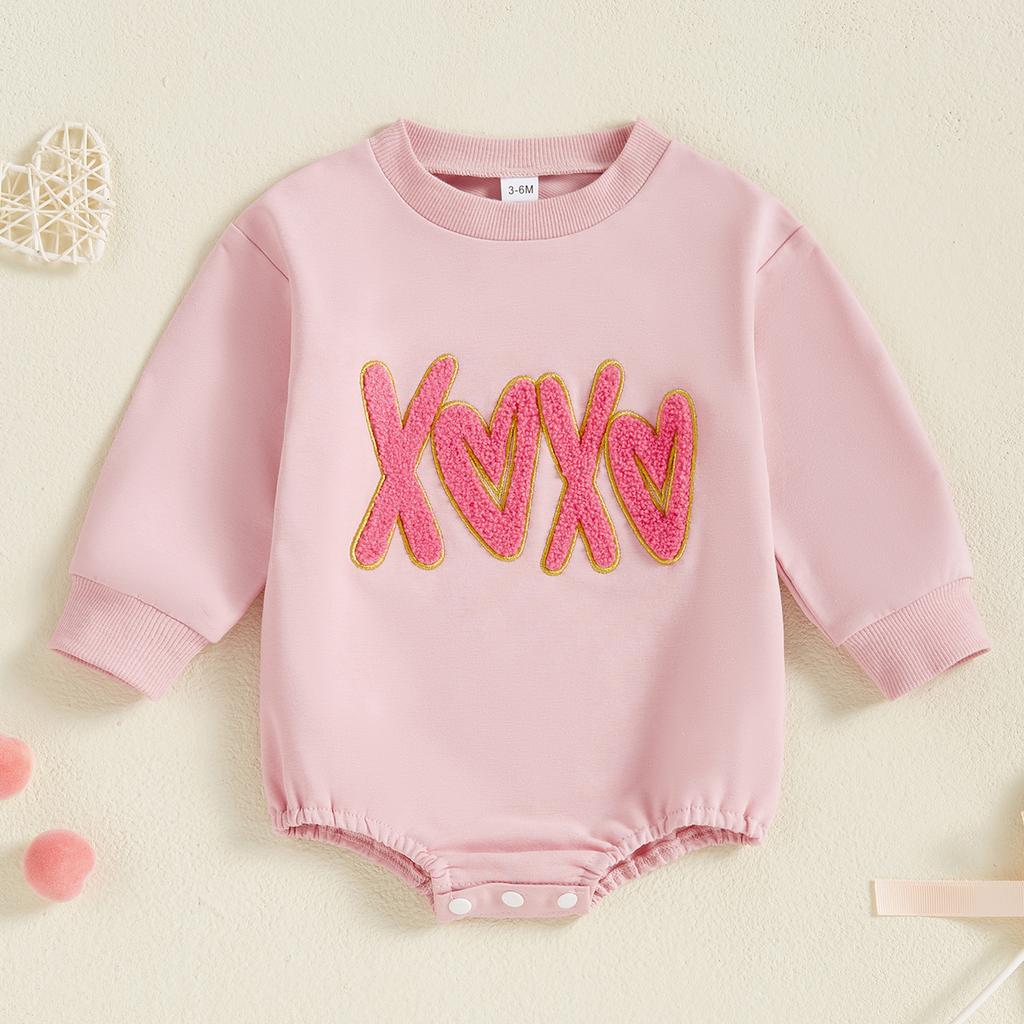 Baby Girls Sweatshirts Rompers Valentine's Day Clothes Letter Heart Embroidered Long Sleeve Spring Bodysuits Jumpsuits