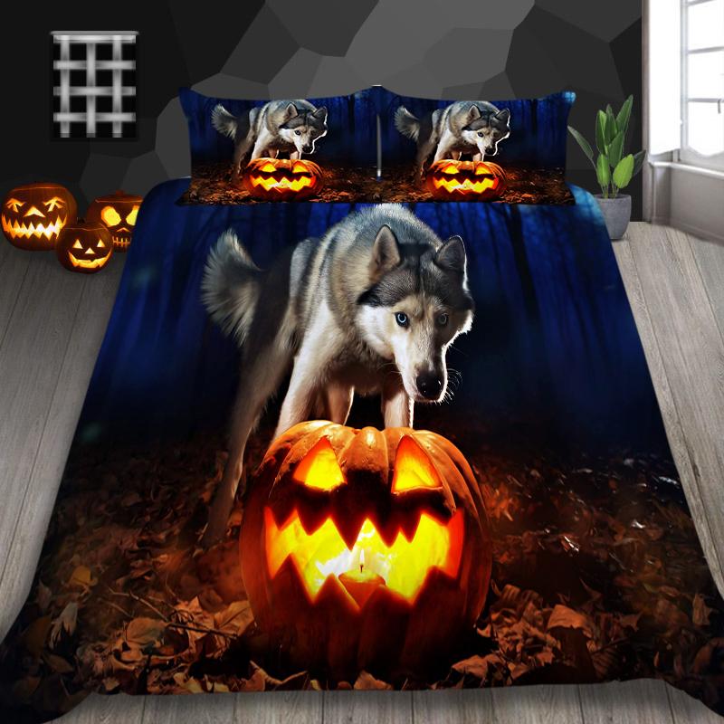 Комплект постельного белья для дома на Хэллоуин, лампа с тыквой, пододеяльник, полноразмерная односпальная/двуспальная кровать, 2/3 предмета, украшение для дома
