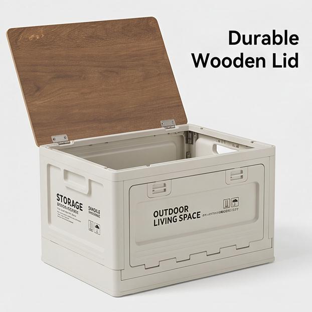 Select Durable Camping Wood-Lid Folding Box Outdoor Storage Container Side-Opening Car Trunk Organizer Bin