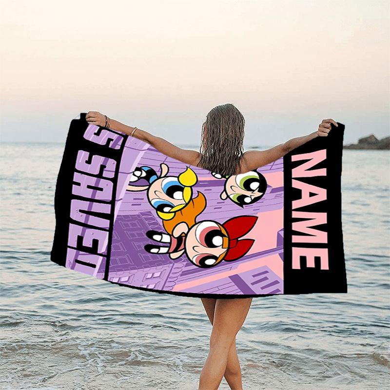 1pc The Powerpuff Girls8 Beach Towel with Custom Name, Beach/Swimming/Bath/Picnic/Camping Towel, Suitable for Seaside Beaches