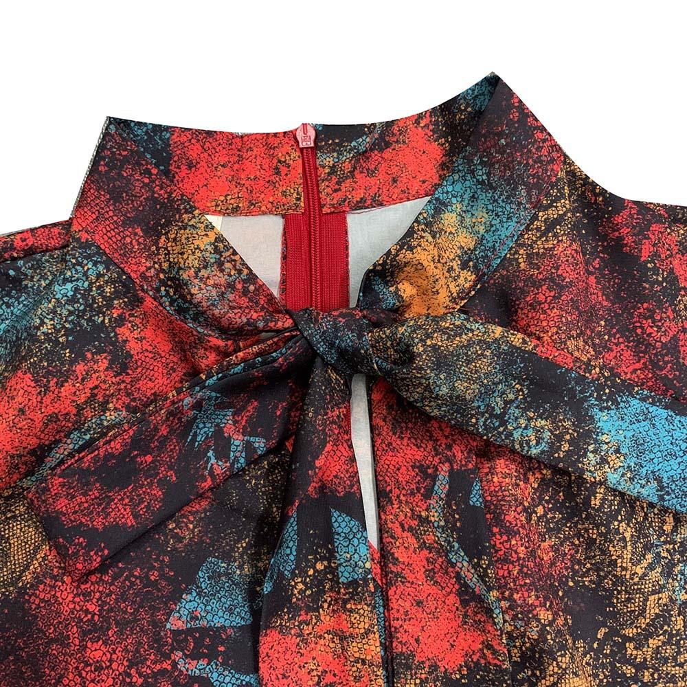 Женское платье с поясом Весенние и осенние вечерние платья больших размеров с длинными рукавами и высокой талией с принтом