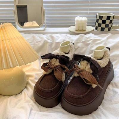 Новые ретро женские флисовые ботинки на толстой подошве с хлопком