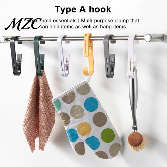No Drill Hanging Hooks Laundry Hook with Clip, Non-Drilling ABS Closet Organizer, Multi Purpose Kitchen Rag Organizers Durable Anti-slip Clothes Clip