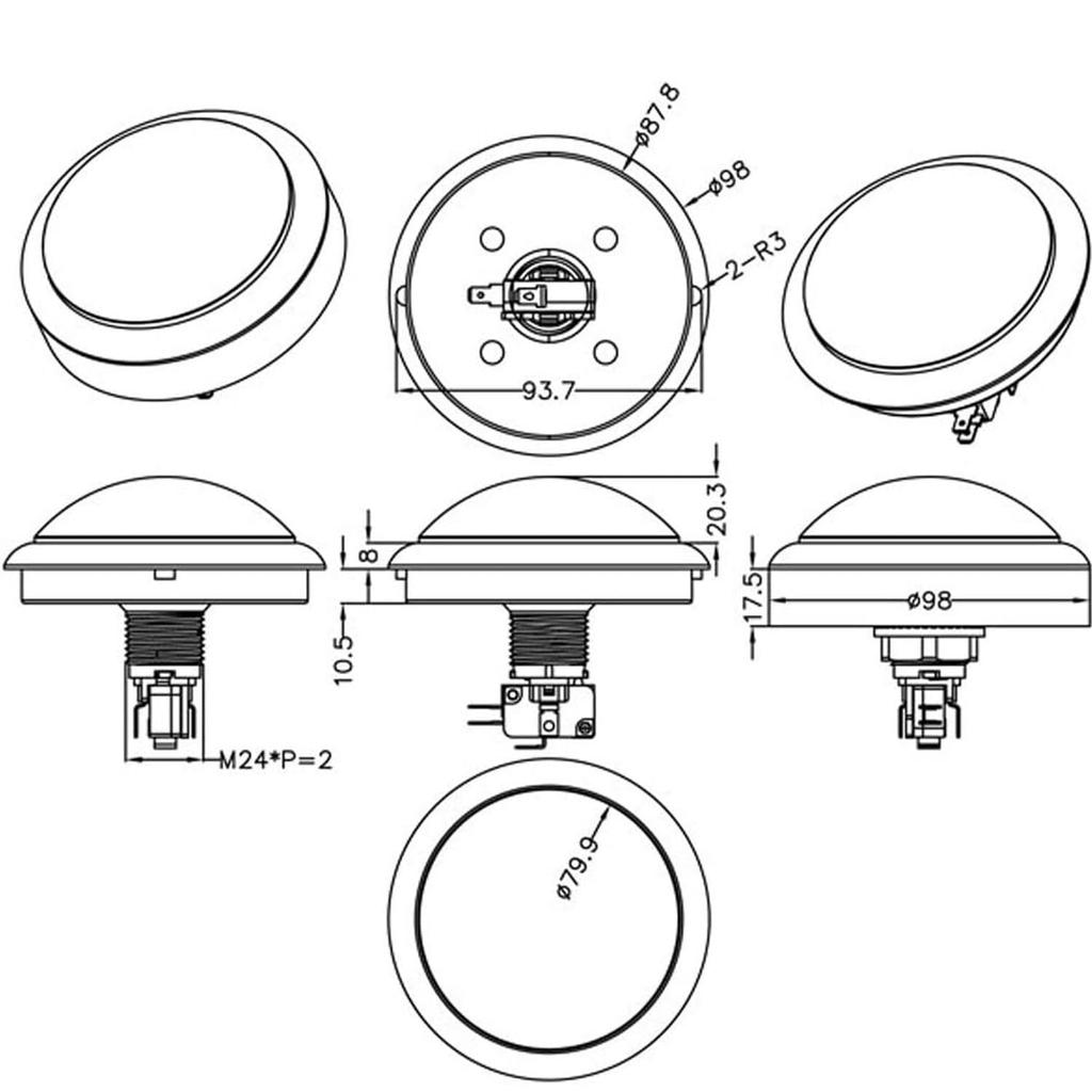 1 X Игровая кнопка 100 мм Круглая светодиодная кнопка-переключатель с