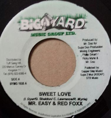 7-дюймовая запись MR. EASY & RED FOX / SHELENE - Sweet Love / In The Club BYMG1035 Big Yard Music 2003 Ямайка Регги, Ска и Даб Б/у
