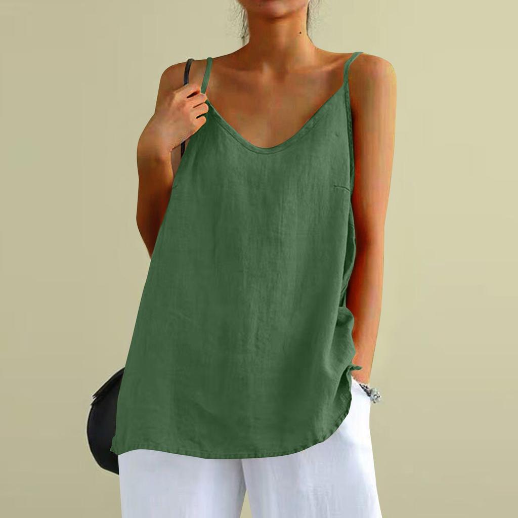 Women's Cotton And Linen Camisole Vest, Women's Summer Loose Sleeveless Versatile Bottom Top
