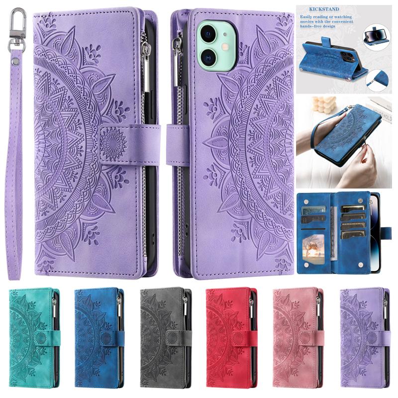 Чехол-кошелек Eti i Phone 16 Totems с молнией и отделениями для карт для iPhone 16 15 14 Plus 13 12 X Xs Pro Max Роскошный кожаный магнитный кошелек Защитная обложка