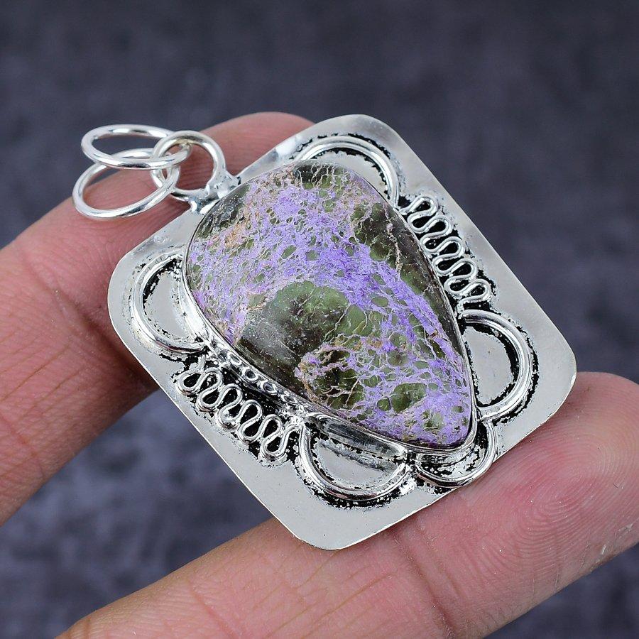 Натуральный камень Пурпурит Ручная работа 925 стерлинговое серебро Подарочный кулон 2,01" A7w39