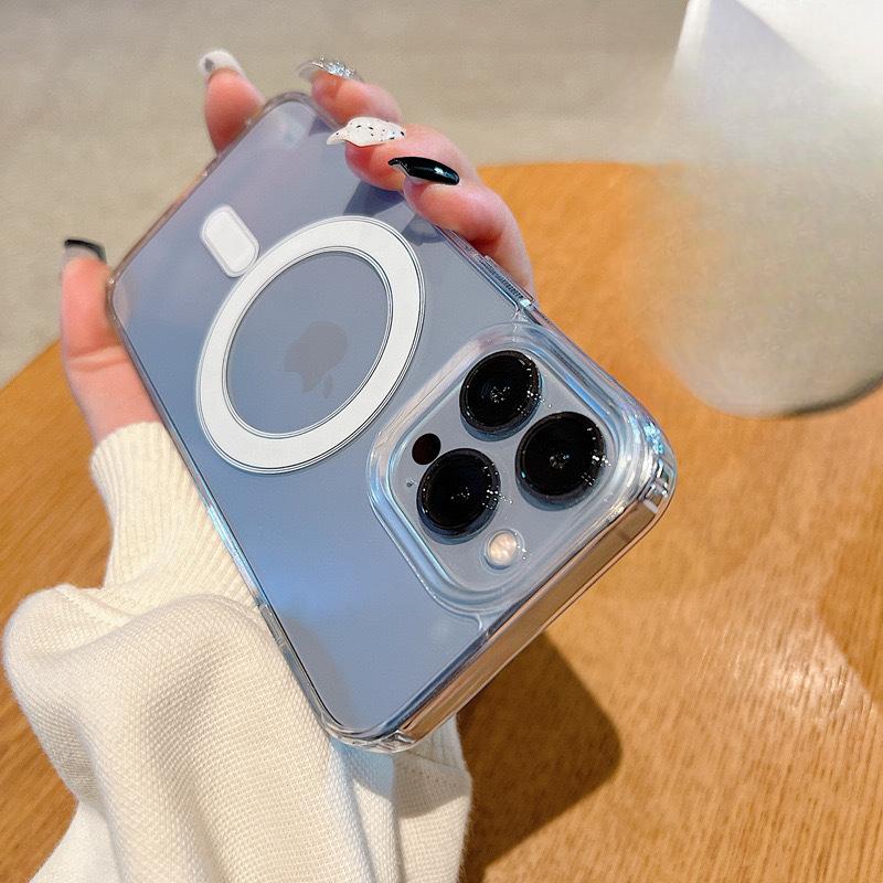 Подходит для iPhone16Pro Магнитный чехол-присоска 15 Прозрачный чехол для мобильного телефона Apple 14 Защитный чехол Magsafe Подушка безопасности Противоударный