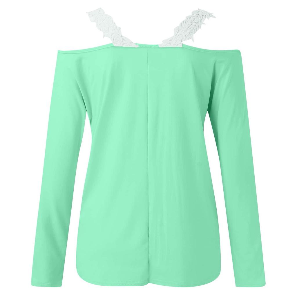 Модный кружевной пуловер с v-образным вырезом и длинным рукавом, однотонная повседневная футболка