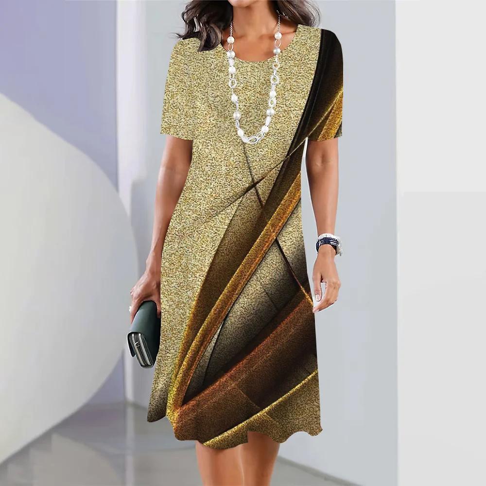 Летняя женская одежда Платья Ретро юбки А-силуэта 3D цветное блокирующее платье Вечеринка Элегантное платье с короткими рукавами Пуловер свободного покроя