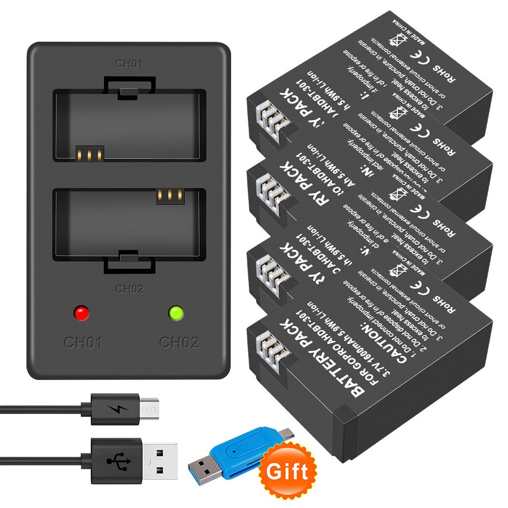 Литий-ионный аккумулятор AHDBT-301 3,7 В, 1600 мАч для GoPro Hero3 Gopro Hero 3/3+, оригинальный аккумулятор для камеры AHDBT 301 AHDBT 301 + зарядное устройство