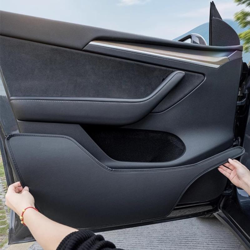 Противоударные накладки на двери автомобиля Для Tesla Для Model Y / 3 Защитная накладка на боковую панель двери из ПУ-кожи Антигрязевая накладка Декор салона автомобиля