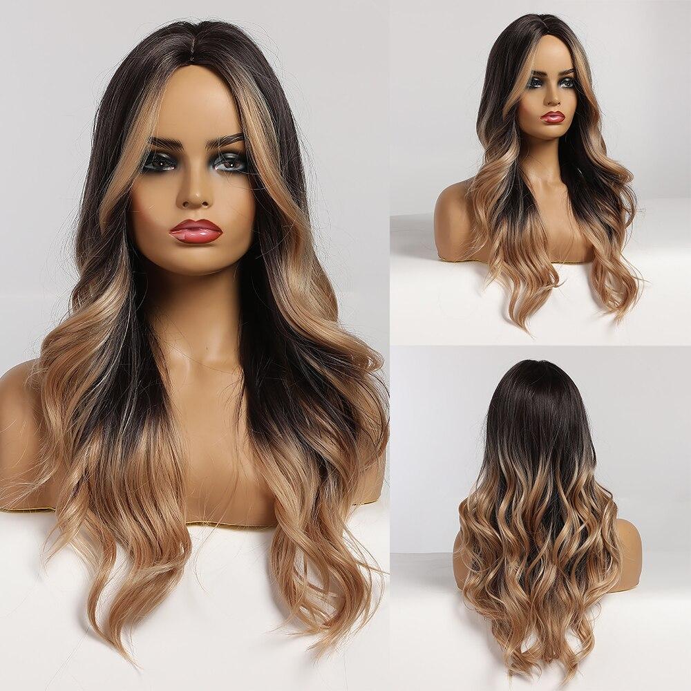 ALAN EATON Ombre коричневый блондин синтетический парик для женщин длинные волнистые парики с темным корнем красочные косплей искусственные волосы вечерние термостойкие