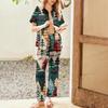 Women's Christmas Print Pajama Set Women's Short Sleeve Long Pants Two-piece Set Button-up Home Clothes