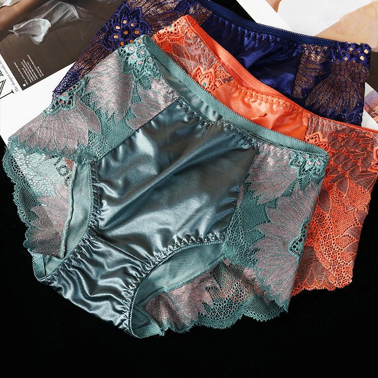 New Women Lace Flowers Panties Sexy Hollow Temptations Silk Breathable Underwear Tummy Mid Waist Butt Lift Panties Intimate Panties