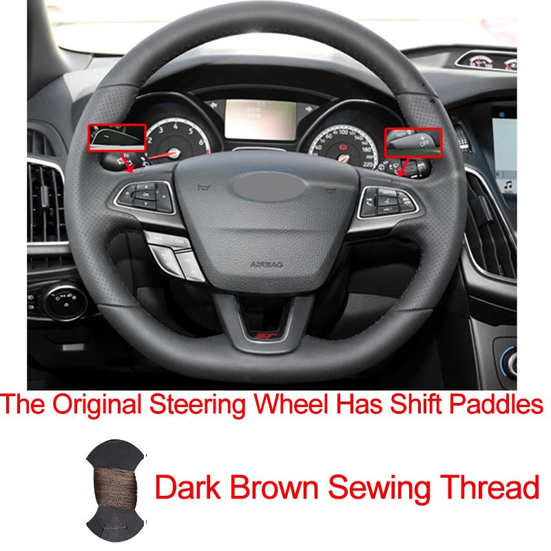 Hand Sewing Car Steering Wheel Cover Wrap For Ford Focus (RS | ST | ST-Line) 2015-2018 Kuga (ST-Line) Ecosport (ST-Line)