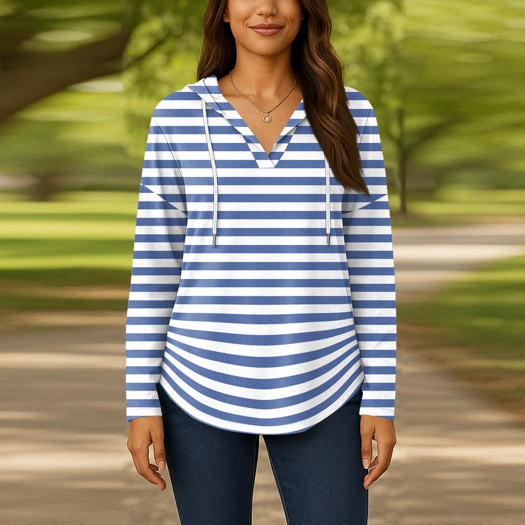 Женские модные толстовки с капюшоном V-образным вырезом с длинным рукавом и цветочным принтом на шнурке, повседневные свободные пуловеры