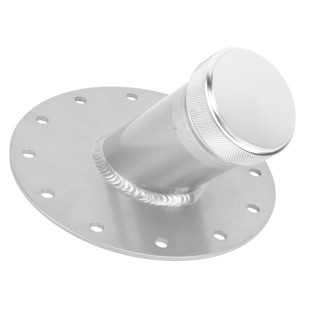 45 Degree Fuel Cell Filler Neck with 12 Bolt Steel Base Aluminum Cap 1.5in Inner Diameter Silver