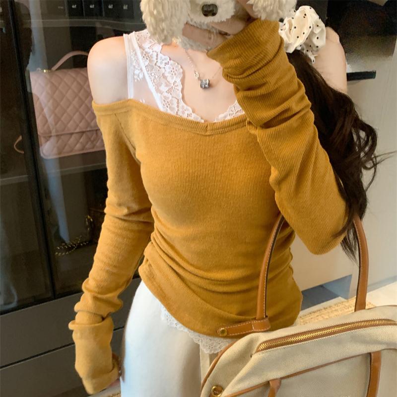 Повседневный вязаный свитер с кружевом и V-образным вырезом для женщин, осень и зима, новые облегающие вязаные свитера, женские топы, элегантные однотонные винтажные женские джемперы 25865