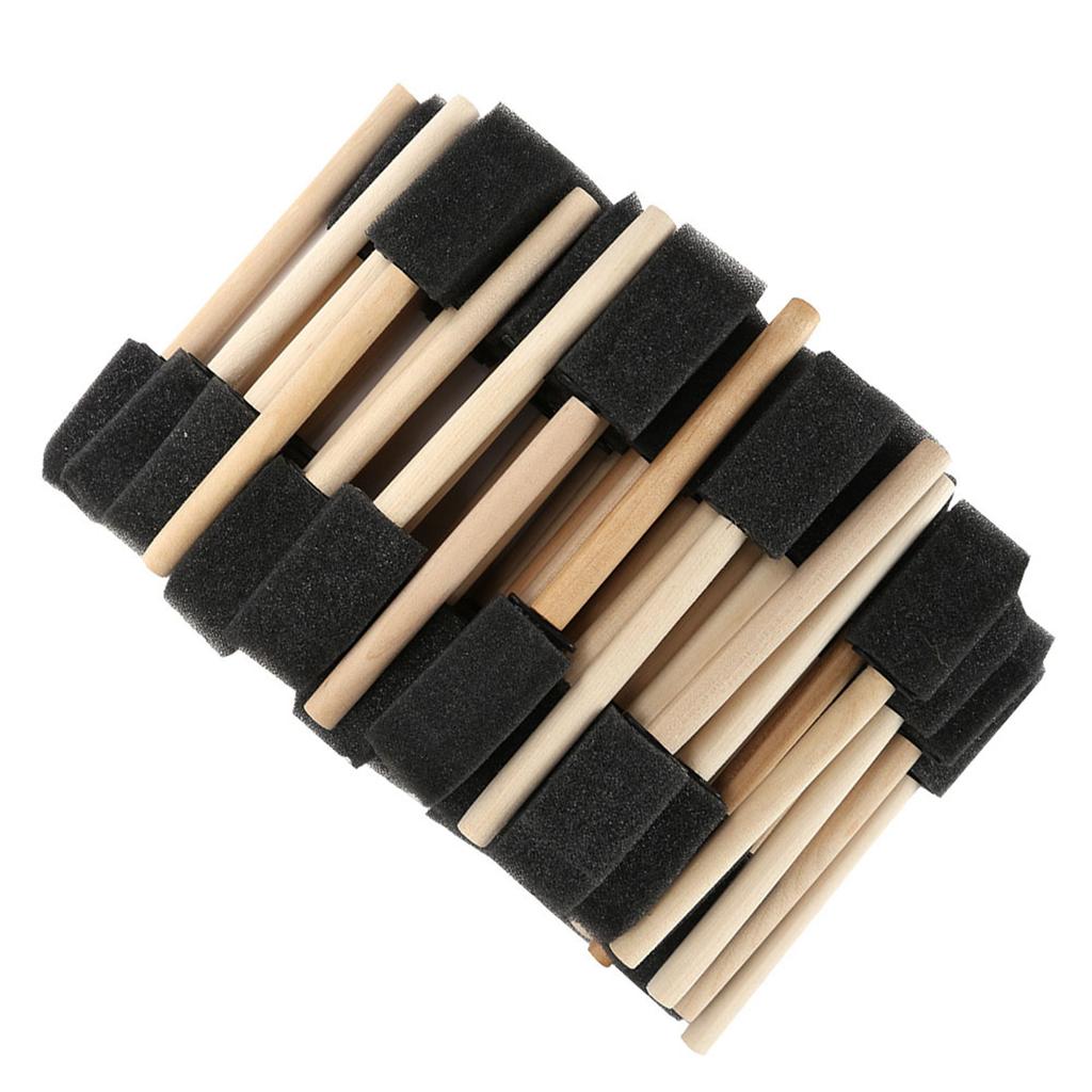 50Pcs Foam Brush Black Sponge Wood Handle Paint Brush Children Drawing Graffiti Tools