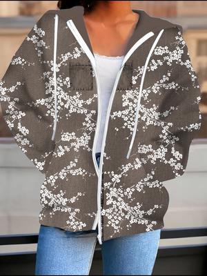 Цветочный 3D-принт Кардиган с капюшоном Большого размера Осень Зима Ретро