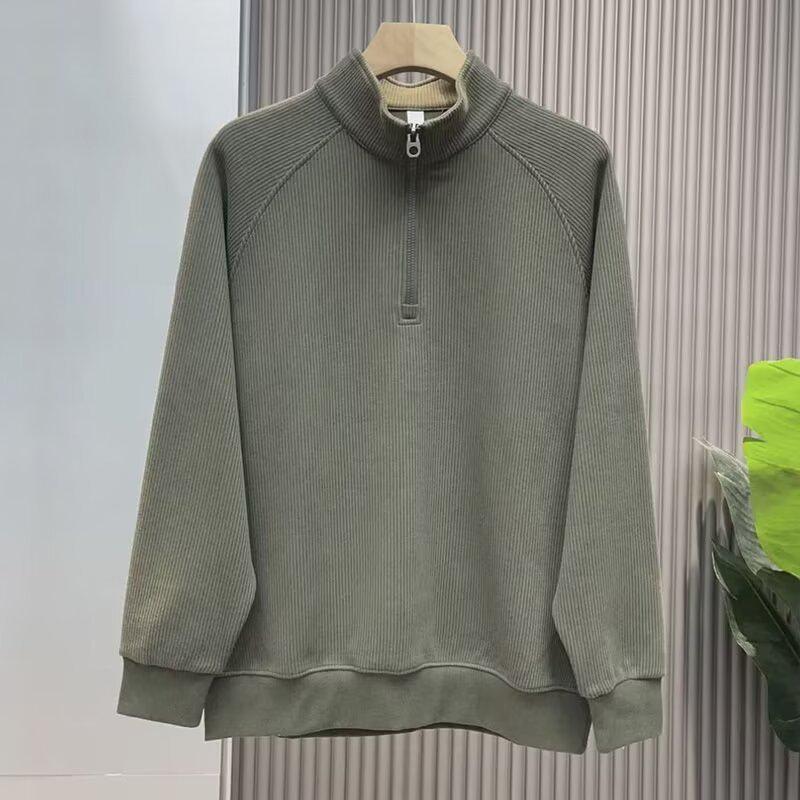 Men's Trendy Stand Collar Half-Zip Sweatshirt, Loose-Fit Pullover for Spring, Autumn, and Winter 2024.