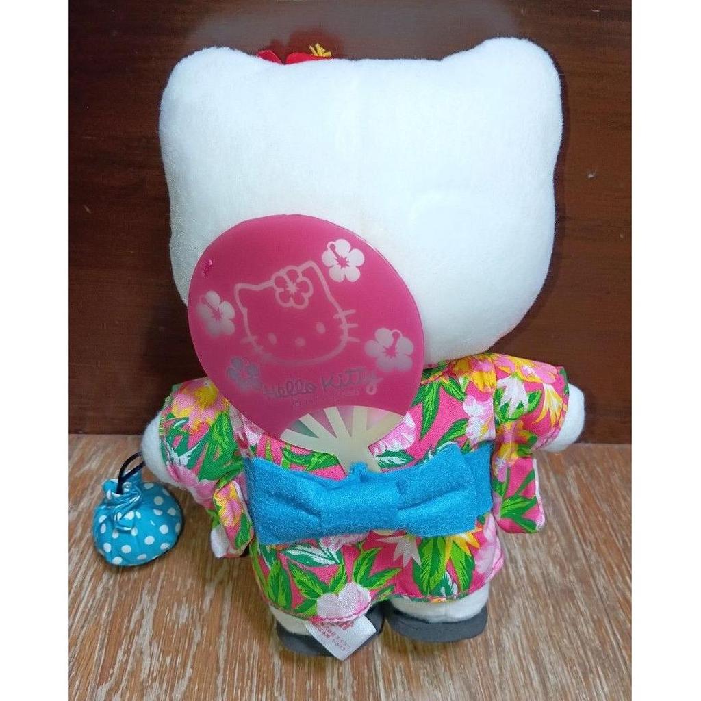 Used Hello Kitty Plush Yukata Hibiscus pattern Comes with drawstring and fan Unused Not for sale Rare retro 2001