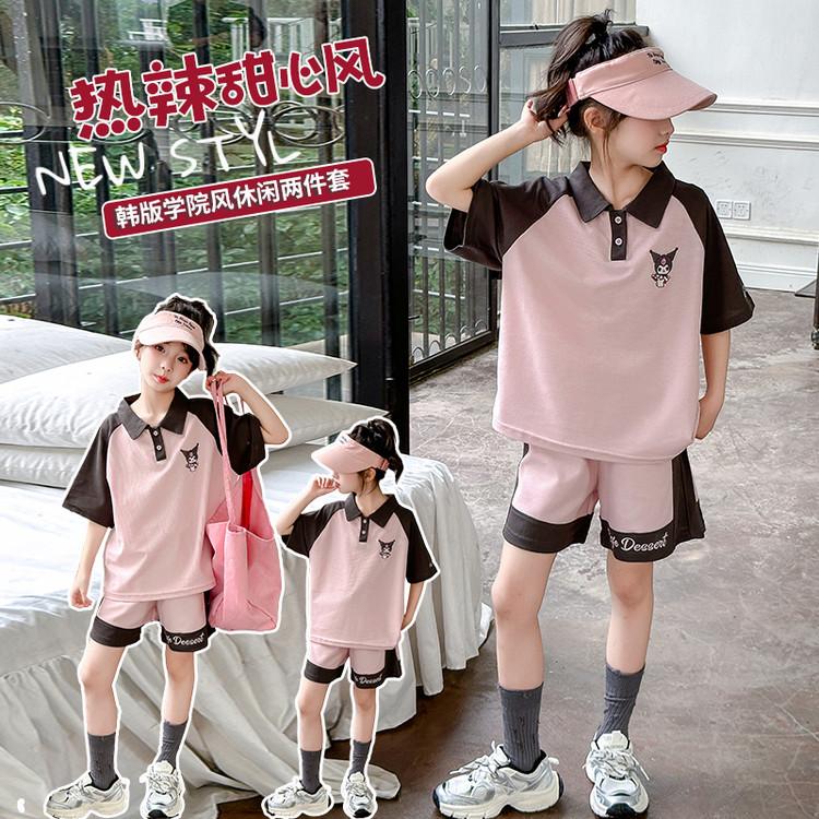 Girls' Set Summer New Children's Polo Shirt + Shorts Kuromi Set Two-Piece Set