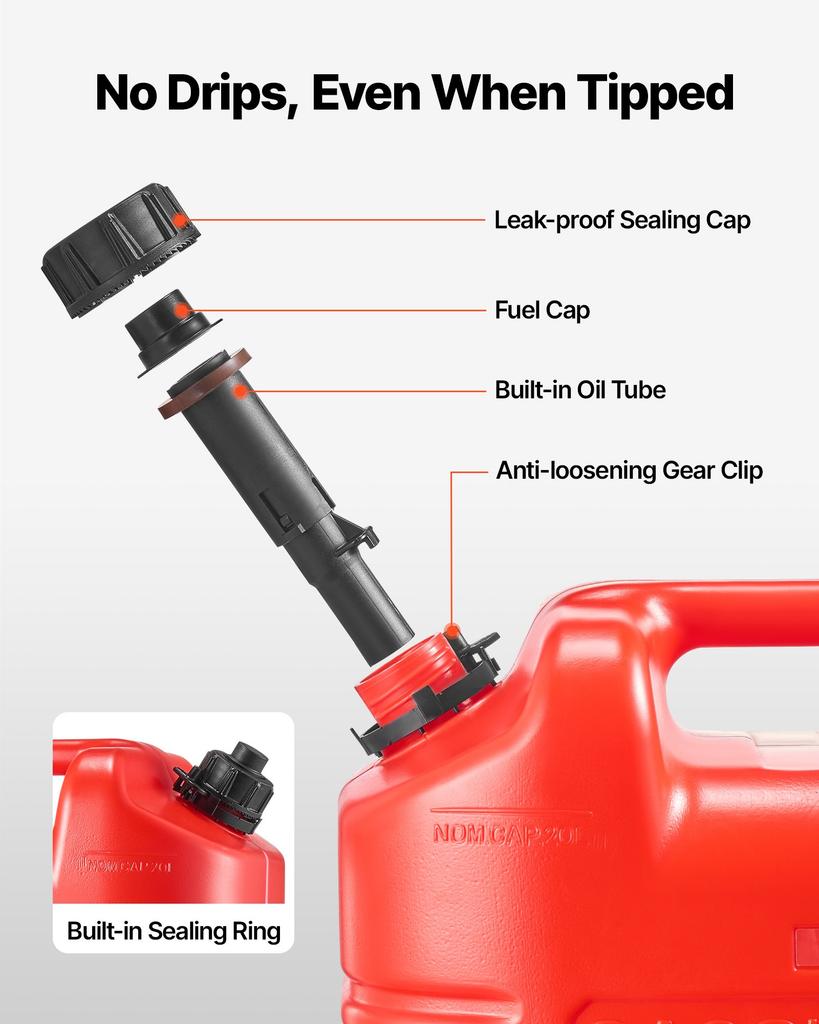 VEVOR Fuel Container, 19 L, Gas Tank with Spout & Clear Scale, 15 L/min Max Flow Rate, Secure & Leak-proof