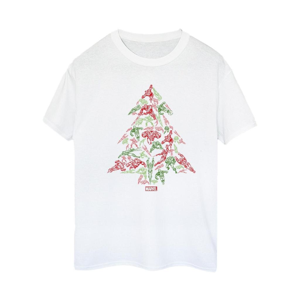 Marvel Женская/дамская футболка бойфренда из хлопка с изображением рождественской елки от Avengers