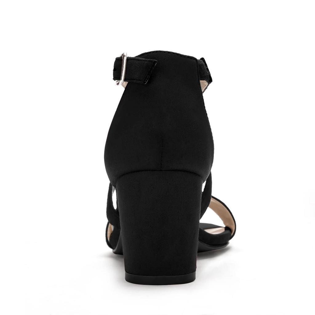 Allegra K Women's Open Toe Sandals with Mid-Heel Lace-Up Ankle Strap, Black, Size 25.5cm