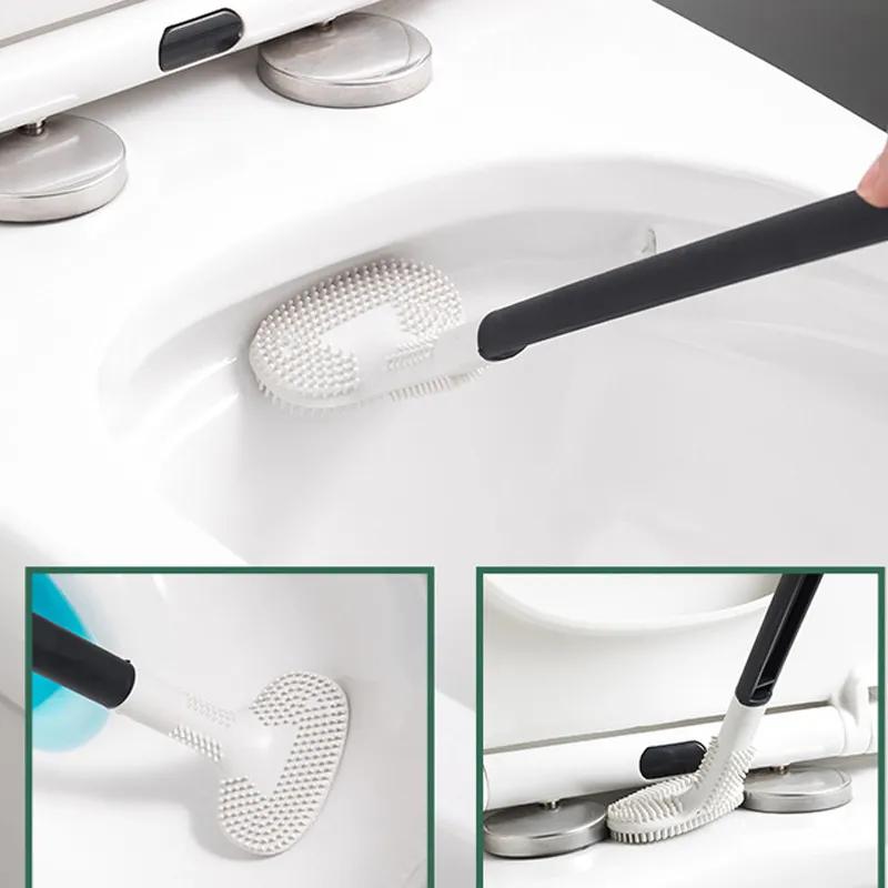 Silicone Toilet Brush Golf Brush Head Doublesided No Dead Corners Soft Bristles Cleaning Toilet Brush Curved Toilet Brushss Reusable Bathroom Tool
