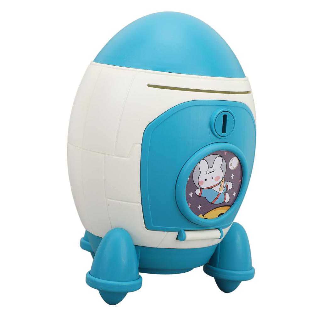 Cartoon Money Bank with Key Large Capacity Cute Cartoon Space Money Saving Toy for Kids Boys Girls Blue