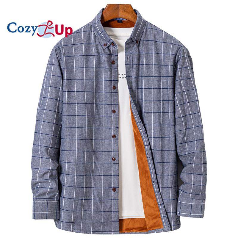Cozy Up Men Fleece Shirt Autumn Winter Male Long Sleeve Plaid Shirt Thick Fleece Lined Soft Casual Flannel Warm Dress Shirt