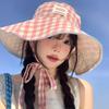 Tie Strap Plaid Bucket Cap Summer Fisherman Caps Ins Sunscreen Hat Travel