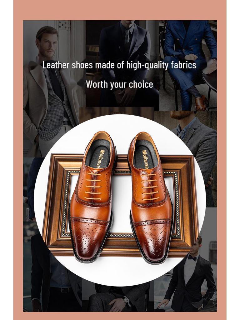 Новые осенние мужские кожаные деловые оксфорды броги — модные, дышащие, готовые к свадьбе.