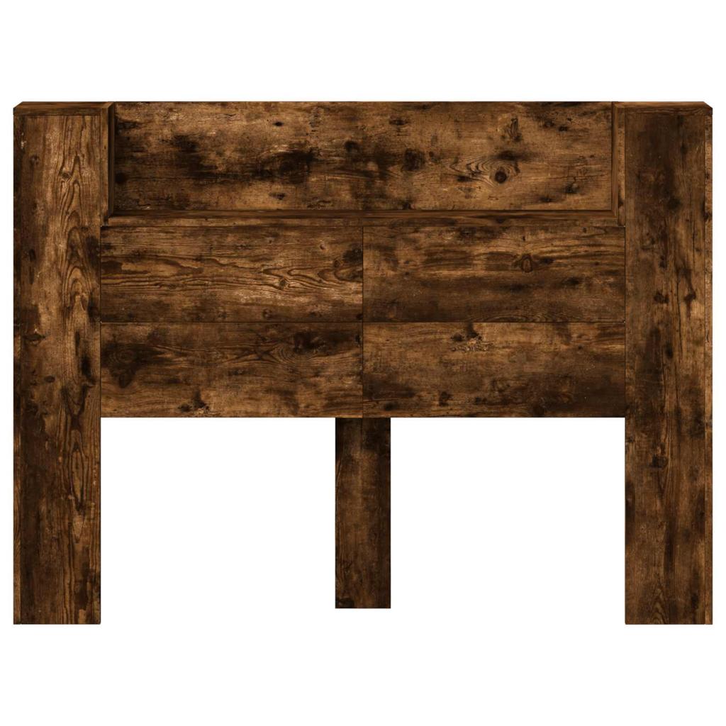 Storage Headboard with LED Smoked Oak Wood Based Material