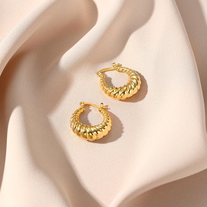 Серьги-пряжки из титановой стали с косой нитью в форме полумесяца, позолоченные, из настоящего золота, в стиле ретро, из нержавеющей стали, женские серьги-гвоздики